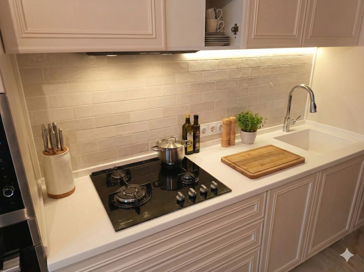 Столешницы из искусственного акрилового камня с интегрированной мойкой