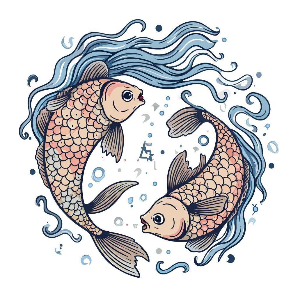 Знак Зодиака Рыбы. Иллюстрация сгенерирована нейросетью