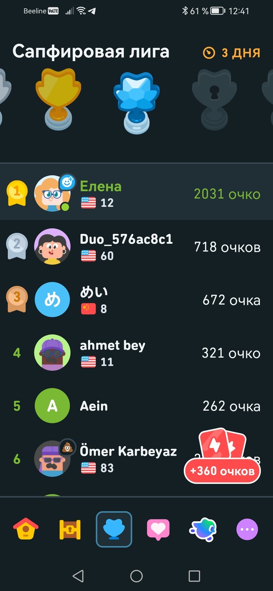 Перешла на другой уровень, но и там я первая. 