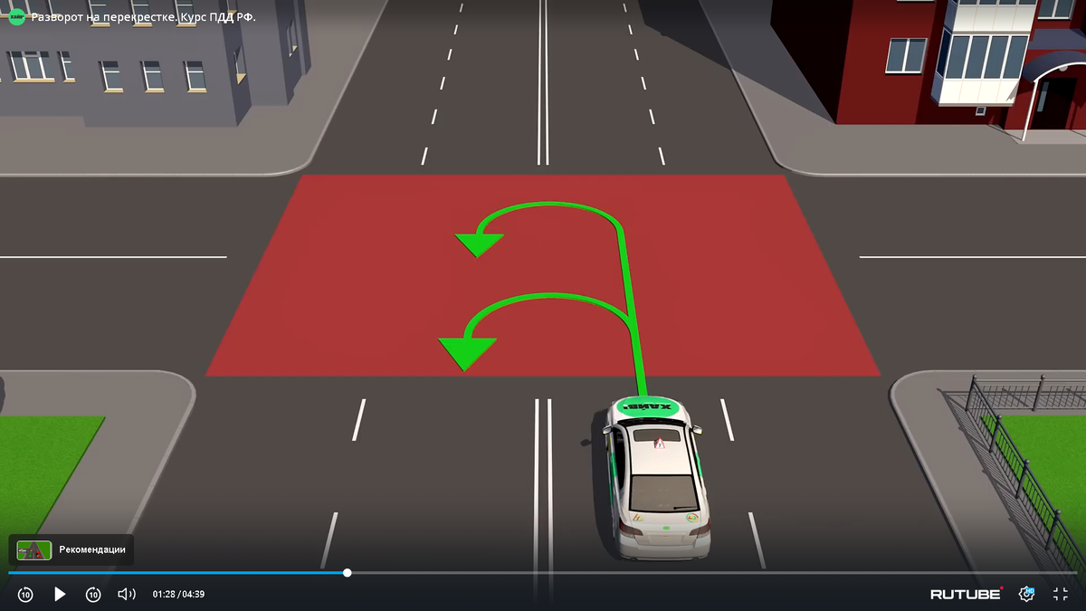 Правильные развороты при двух пересечениях проезжих частей