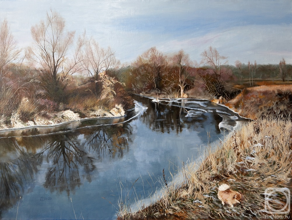 Леонид Соловьёв. Первый лёд на Протве. 2020 г. Холст, масло. 60 x 80 см