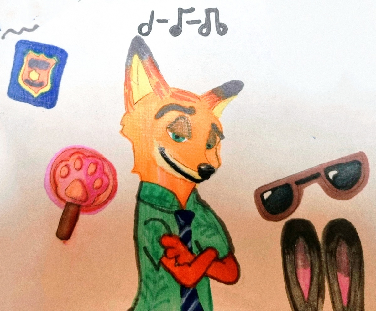 Хитрый лисёнок из блокнота Карины отлично подходит для иллюстрации весёлых ответов ребят. 