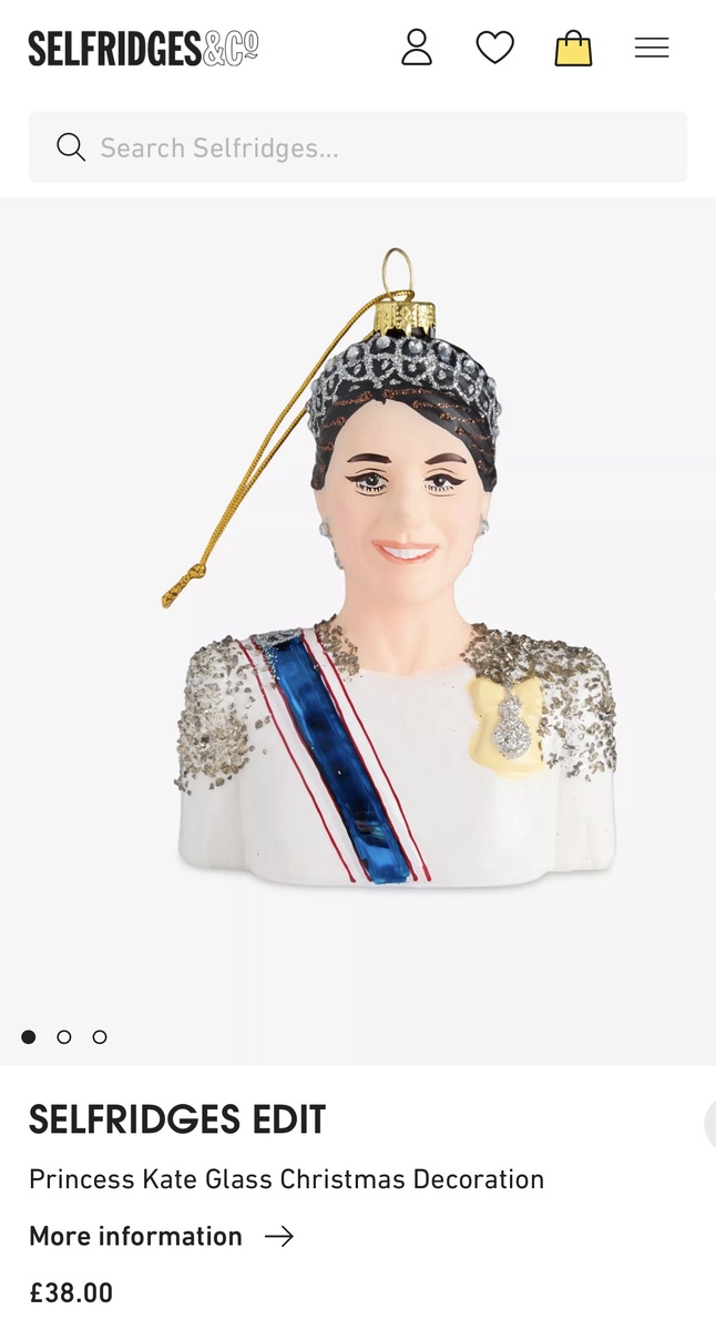 Ёлочная игрушка принцесса Кейт. Скриншот из онлайн-магазина Селфриджис. 