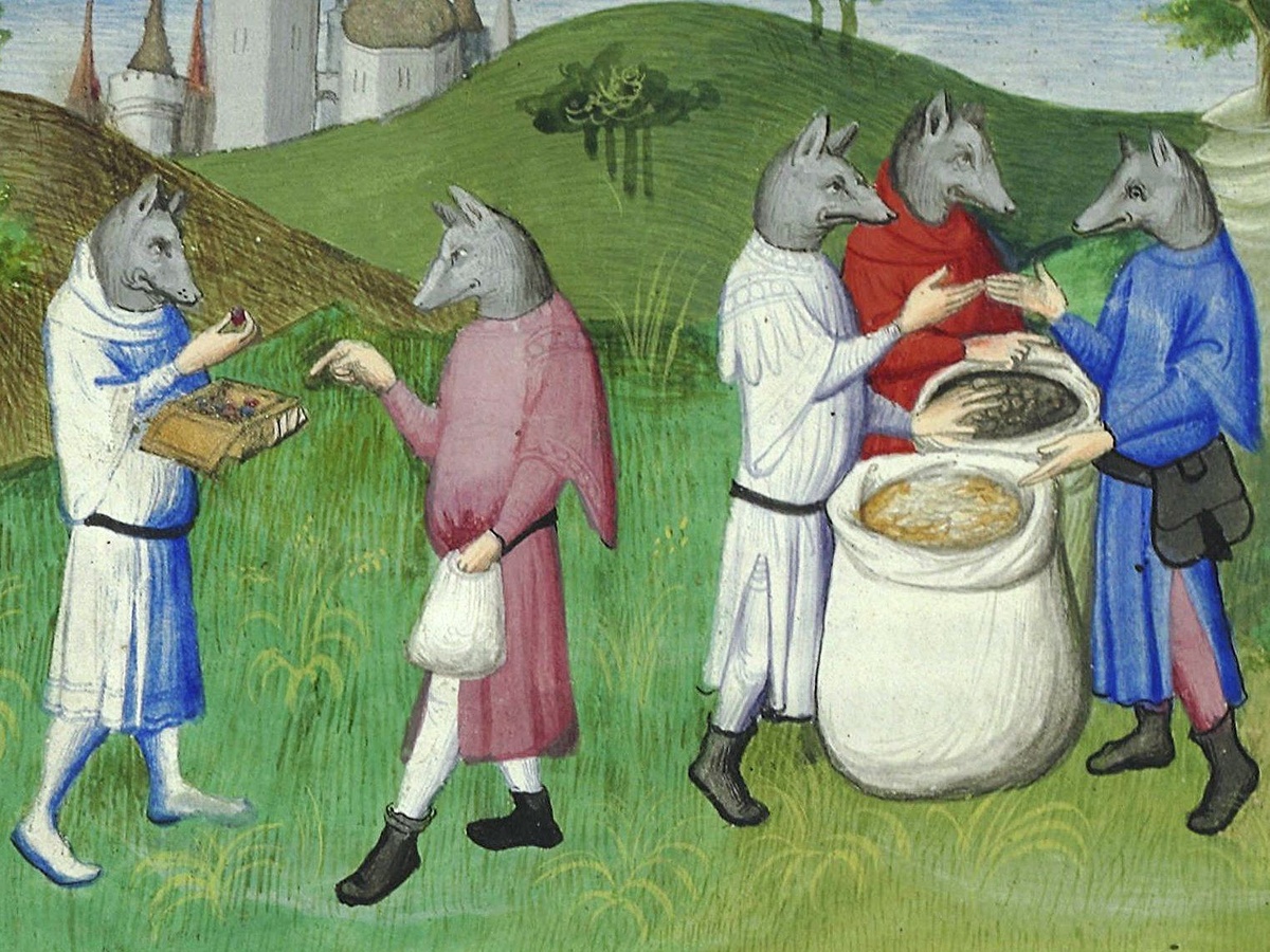 Продавцы специй, иллюстрация из рукописи Книга чудес Марко Поло, 1410 год.