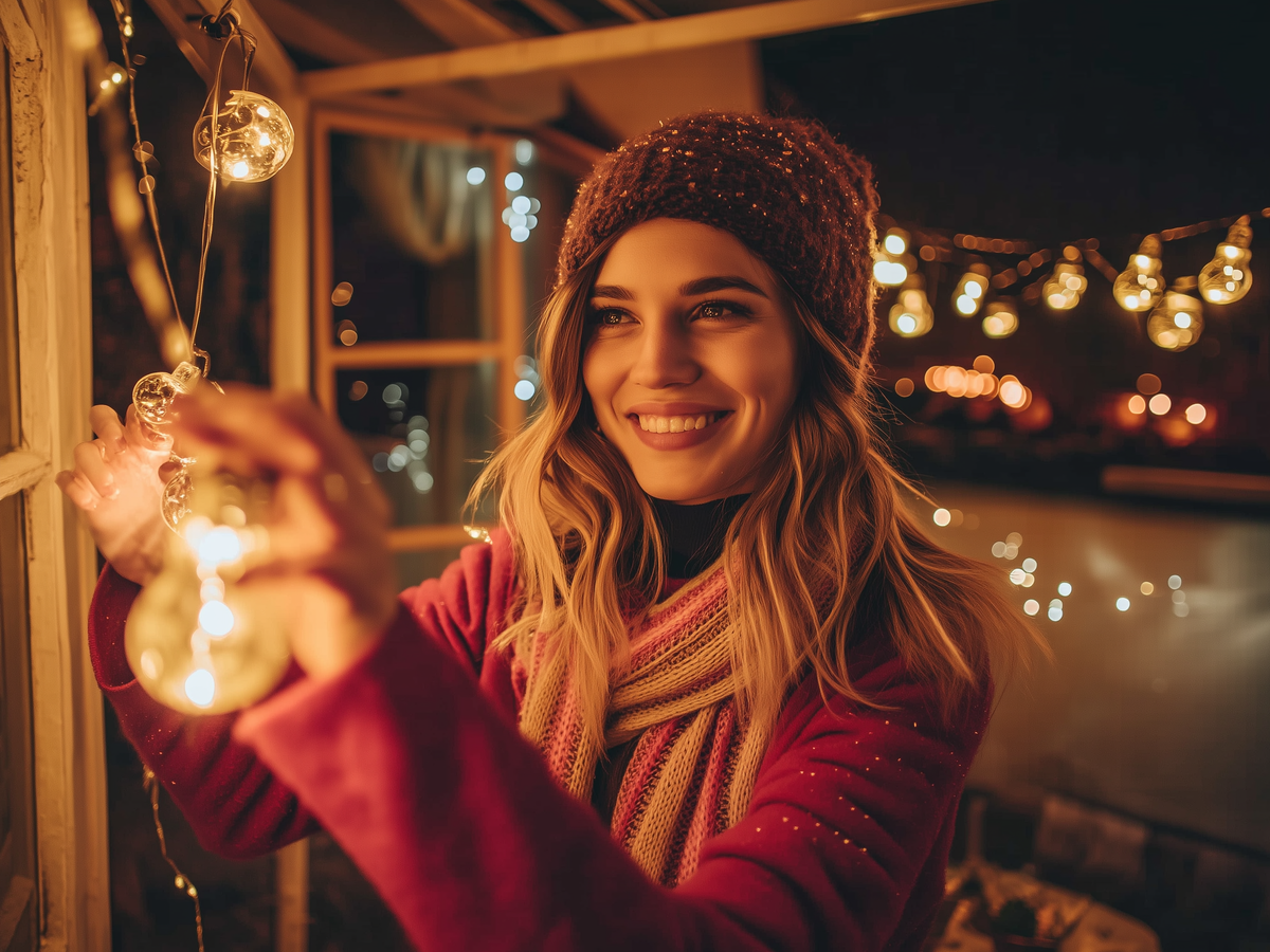    Девушка вешает украшения к Новому году© РИА Новости . Сгенерировано ИИ