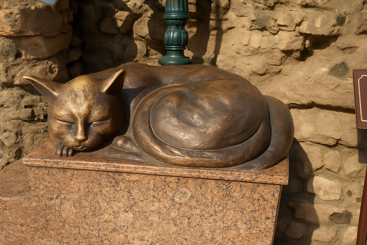 Знаменитый кисловодский котик. Сняла на зубочистку в поездке, обработала чатом жпт, чтобы красиво было