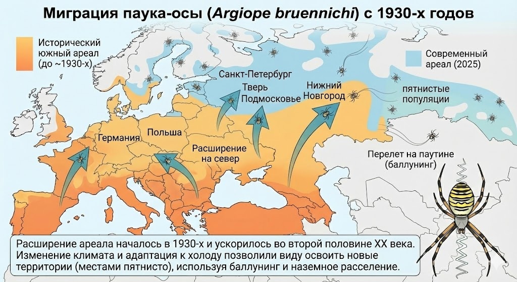 На карте наглядно видно, как стремительно «южанин» осваивает северные широты.