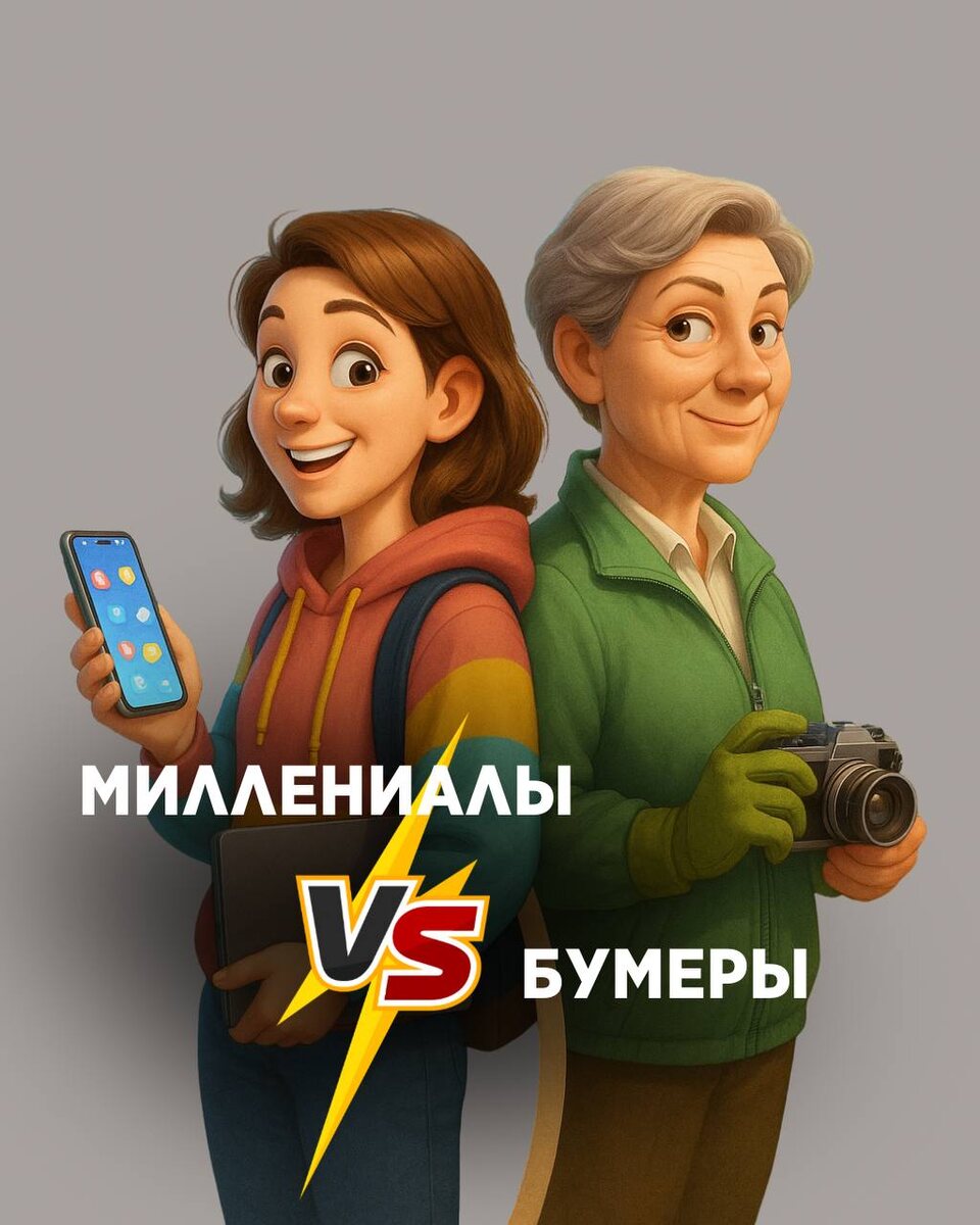 Бумеры – люди 60+ лет vs миллениалы люди 30+. 