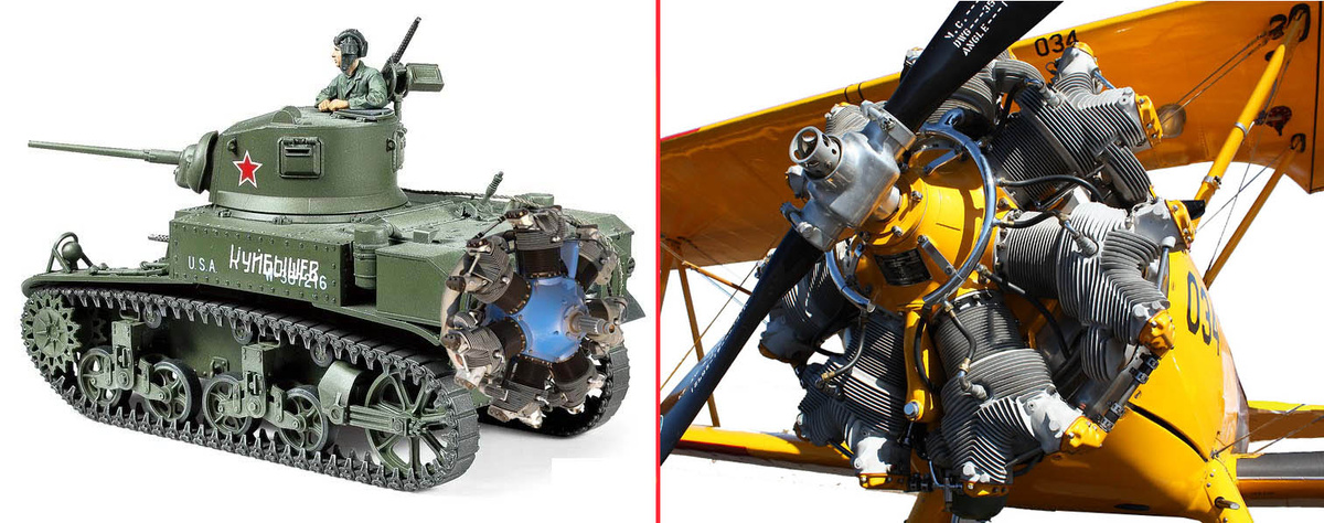 Двигатель «Континенталь» W-670-9A в танке М3 Стюарт и на аэроплане, своем "изначальном" месте