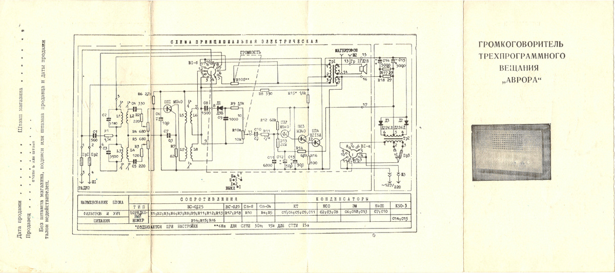 Громкоговоритель трехпрограммного вещания Аврора, сторона 1