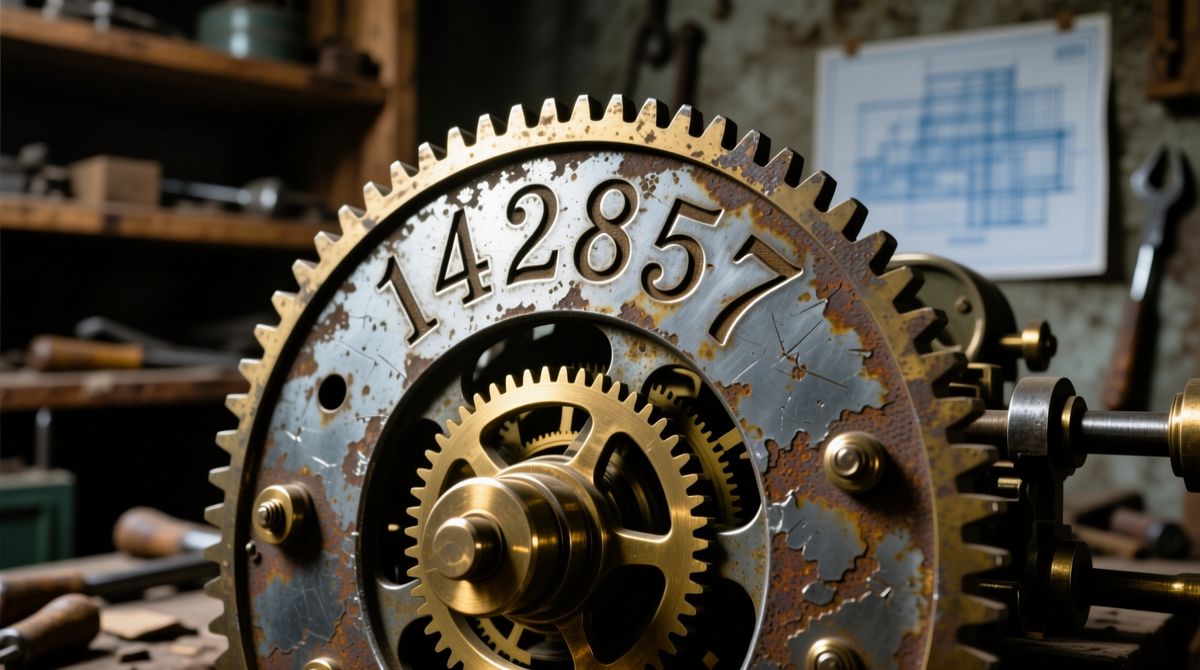 Число 142857 является периодом дроби 1/7. При умножении его цифры не меняются, а лишь циклически сдвигаются.