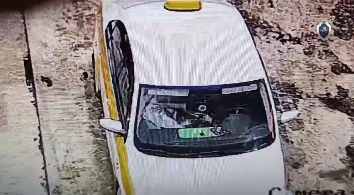 Камеры видеонаблюдения на АЗС. Водитель, видимо, поправляет положение бессознательного тела Елены