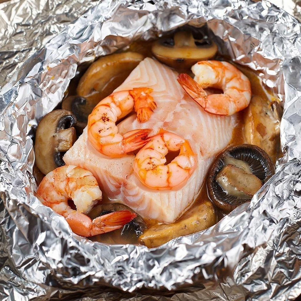 Нежная и ароматная рыба Нерка с креветками и грибами запеченная в фольге в духовке