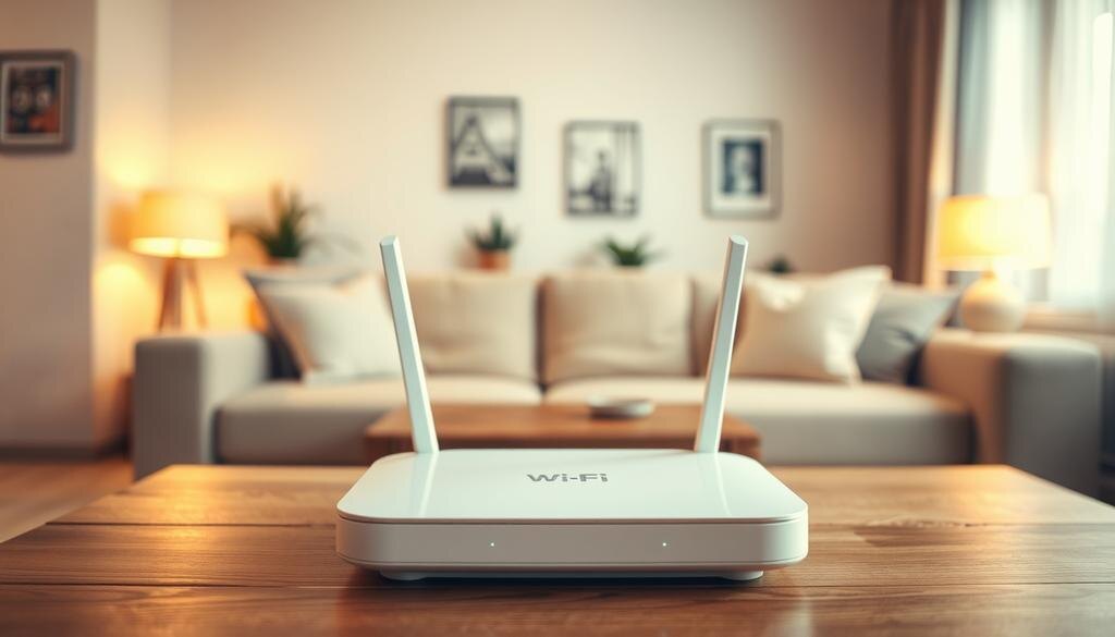    Изображение Wi-Fi маршрутизатора в уютной квартире