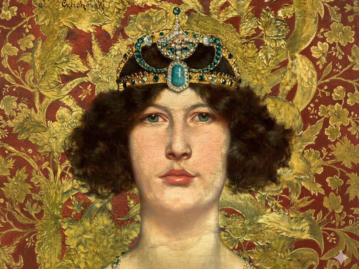 В 2007 году учёные мужи из Ньюкасла обнаружили денарий 32 г. до н.э. с профилем Клеопатры. На нём низкий лоб, тонкие губы и крючковатый нос. Да и древнегреческий историк Плутарх писал: «Красота этой женщины была не тою, что зовется несравненною». Фрагмент картины: «Клеопатра», Владислав Чахурский, до 1911 года