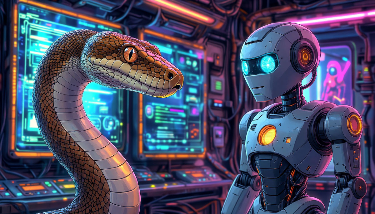 Питон и ИИ, сгенерировано ИИ