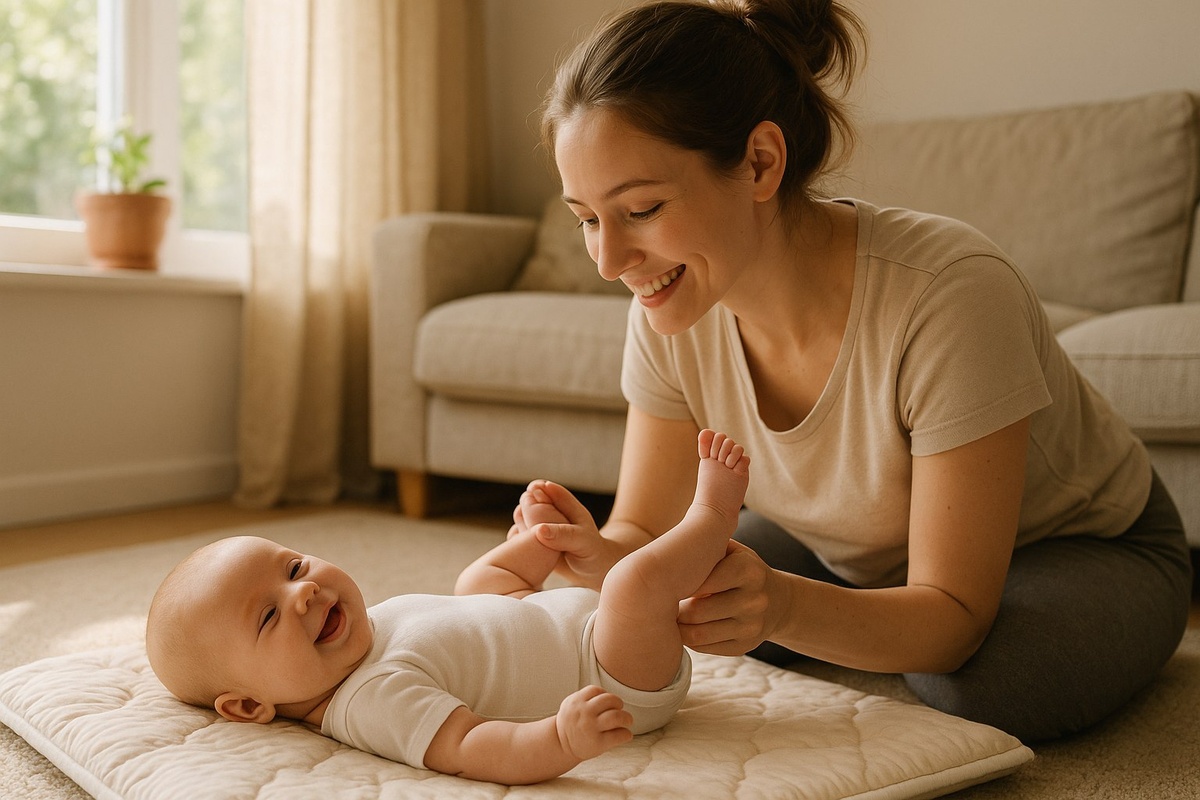 Мама делает гимнастику новорожденному