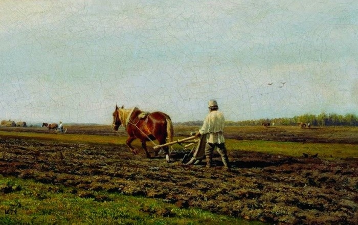 "На пашне". Художник Михаил Клодт. 1872 год