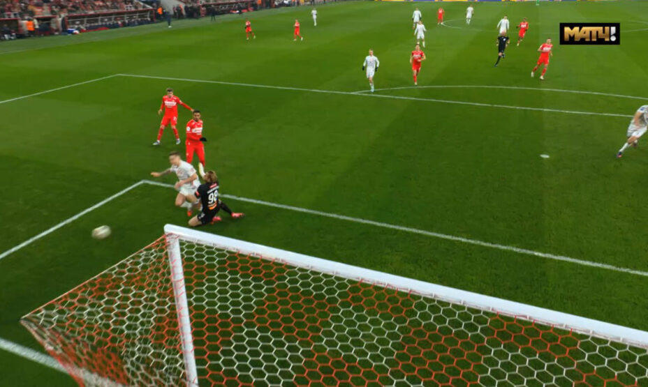    Спорный эпизод у ворот «Спартака». Фото: трансляция Матч ТВ