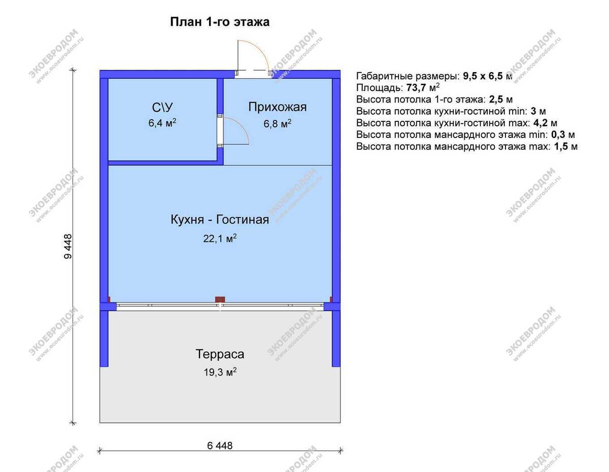 Планировка 1-го этажа дома