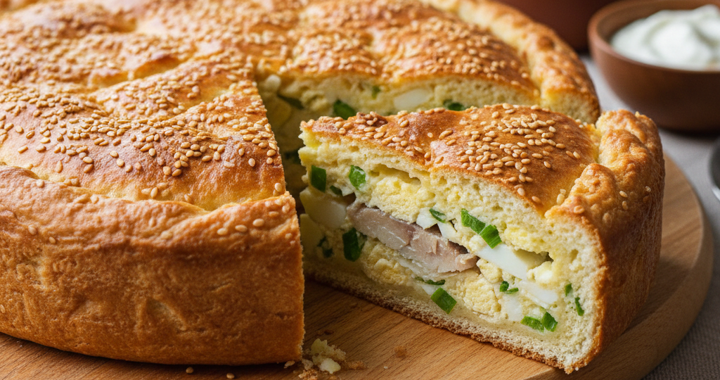 Заливной пирог с рыбными консервами