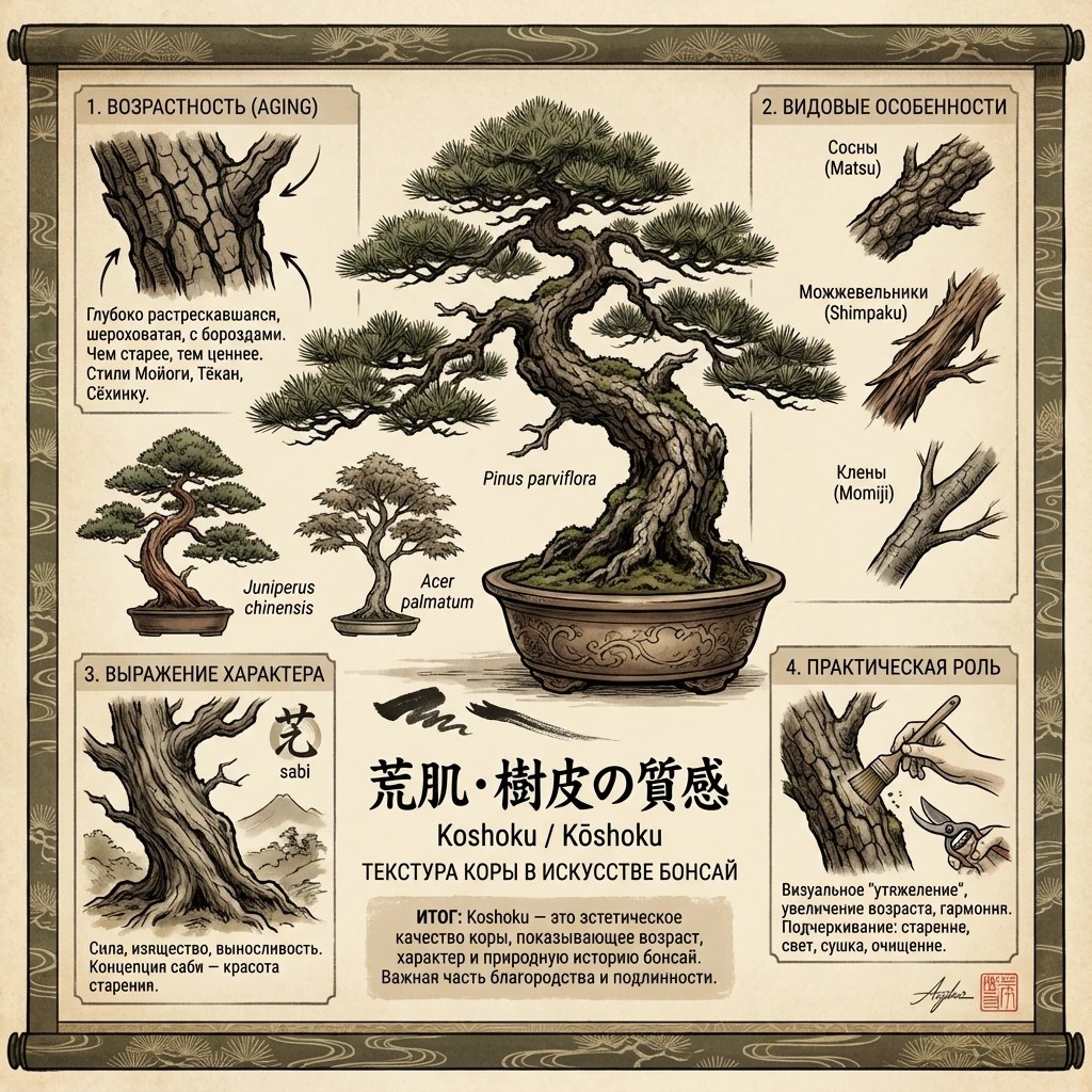 Косёку (Koshoku): Патина времени на коже дерева