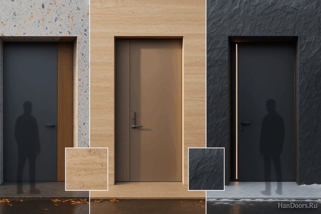    Терраццо, сланец, травертин: какую фактуру выбрать для портала вокруг входной двери Autor