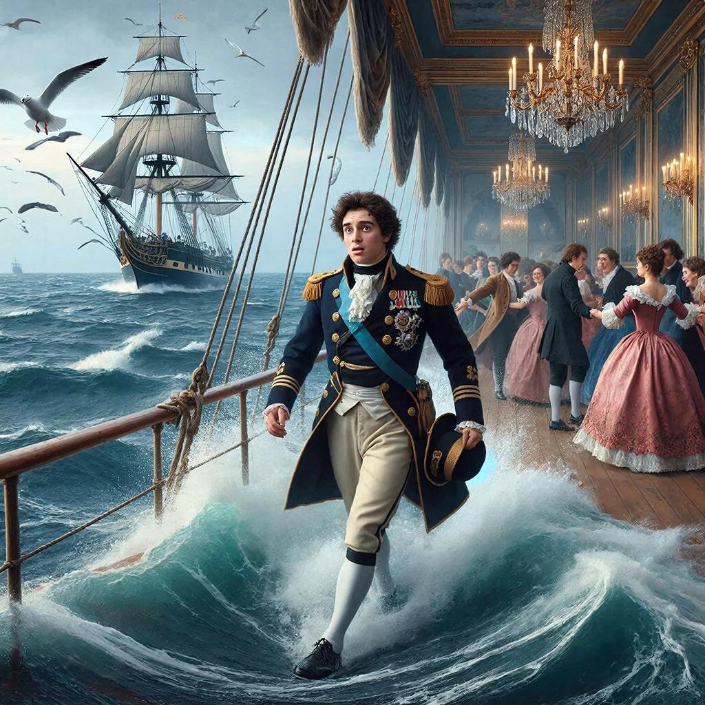 Так представляет себе фразу "с корабля на бал" нейросеть GigaChat. Сгенерировано нейросетью по запросу автора.