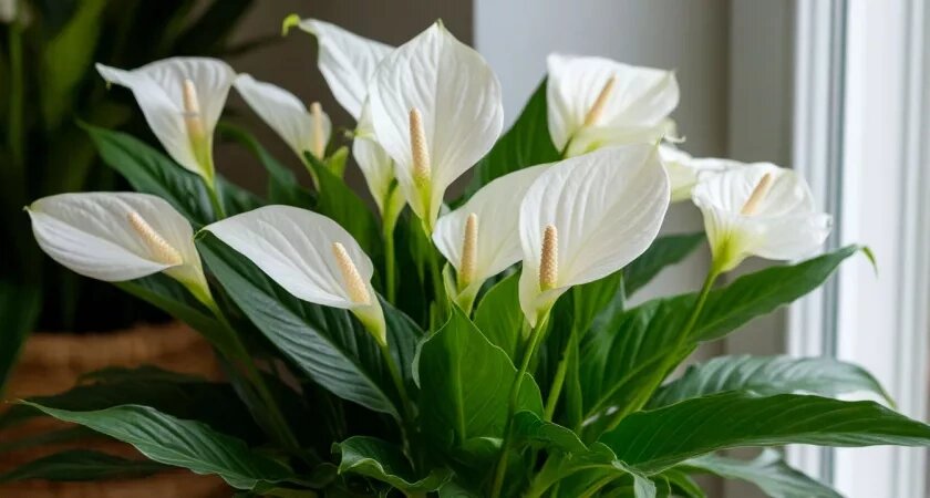    1 ложку в воду — и спатифиллум не остановить: выдает охапки белоснежных бутонов — мощно цветет круглый год