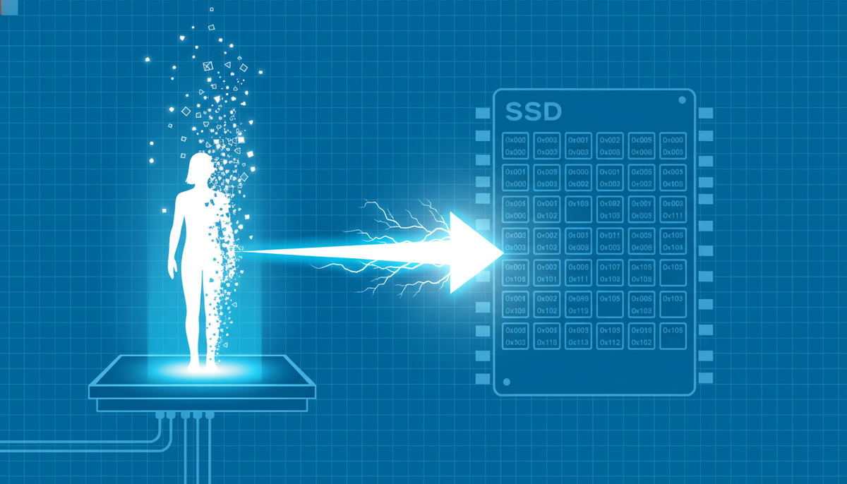 SSD: Электронная телепортация. Данным не нужно "лететь". Контроллер просто знает "координаты" (адрес) нужной ячейки и мгновенно в нее записывает или считывает информацию. Никакой механики — только электричество.