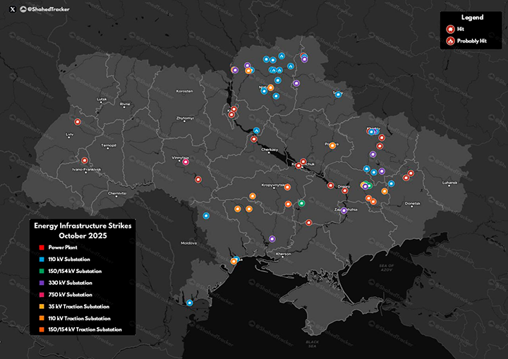    Только за минувший октябрь Россия нанесла удары по 71 объекту энергетики Украины, включая 17 ТЭЦ, ТЭС и ГЭС. Такие удары продолжаются с осени 2022 года, но враг до сих пор имеет электричество, связь и интернет. Источник: ТГ-канал "Военный осведомитель"