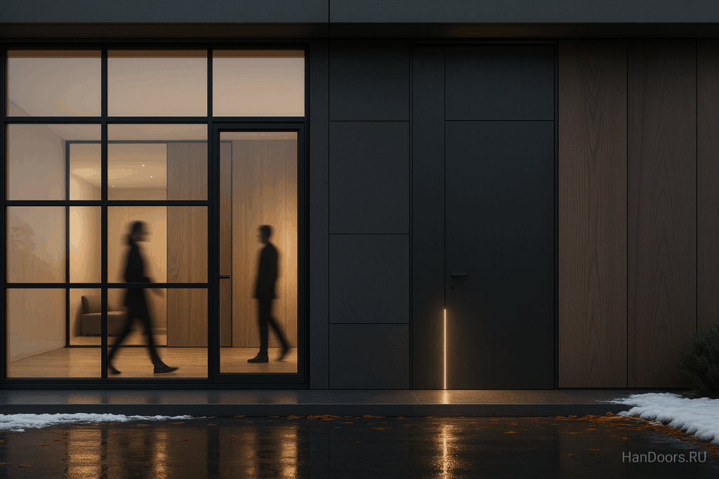    Входная дверь в панорамном остеклении: как не превратить фасад в «шахматку» Autor