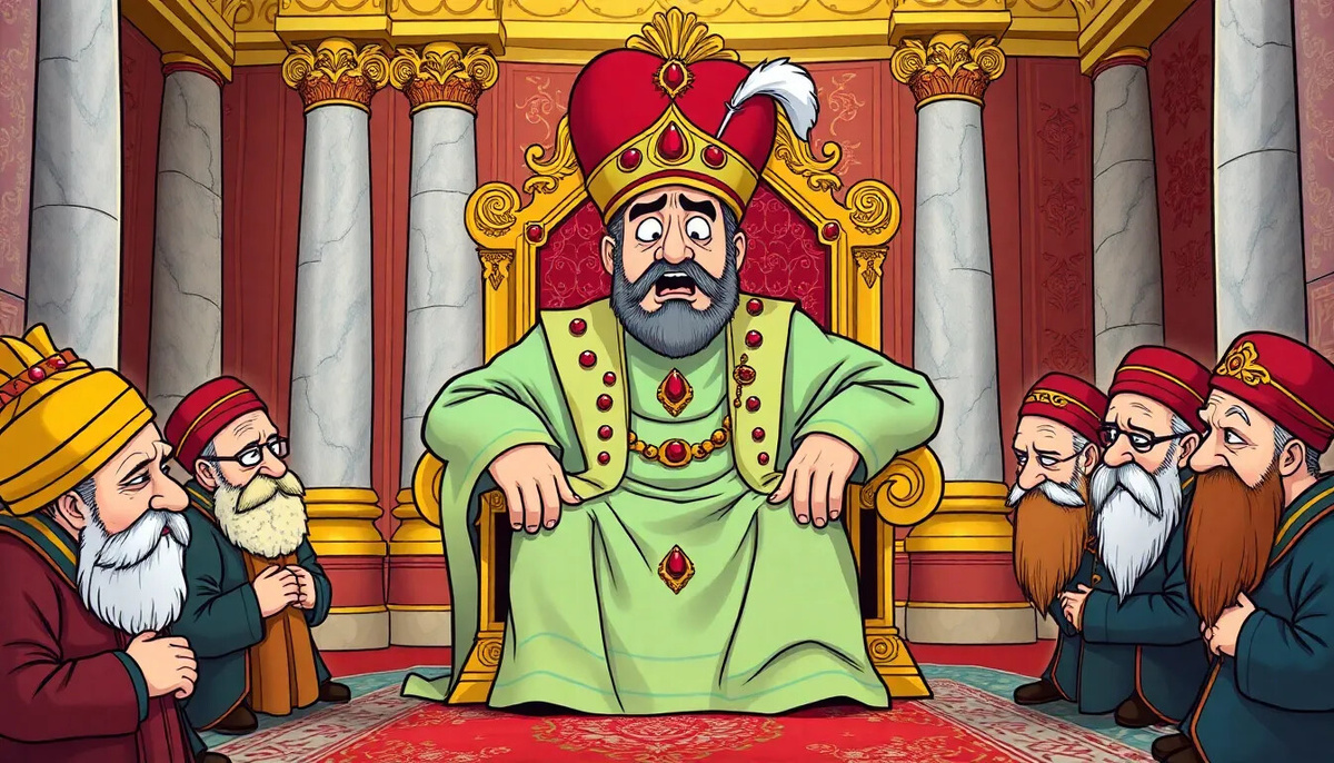 Владимир-султан на троне в окружении визирей - растерянный и ошеломленный своей новой ролью
