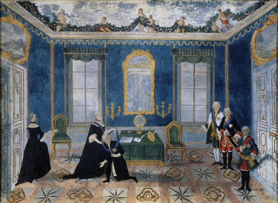 Возвращение графа Бестужева из ссылки. Екатерина II принимает его 12 июля 1762 года в петербургском Летнем дворце