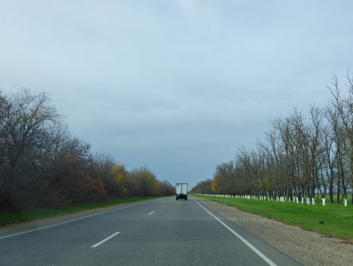 По дороге. Небо хмурилось. 