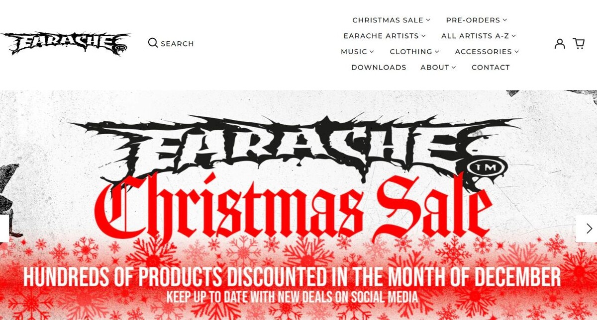 Снимок экрана с сайта Earache Records