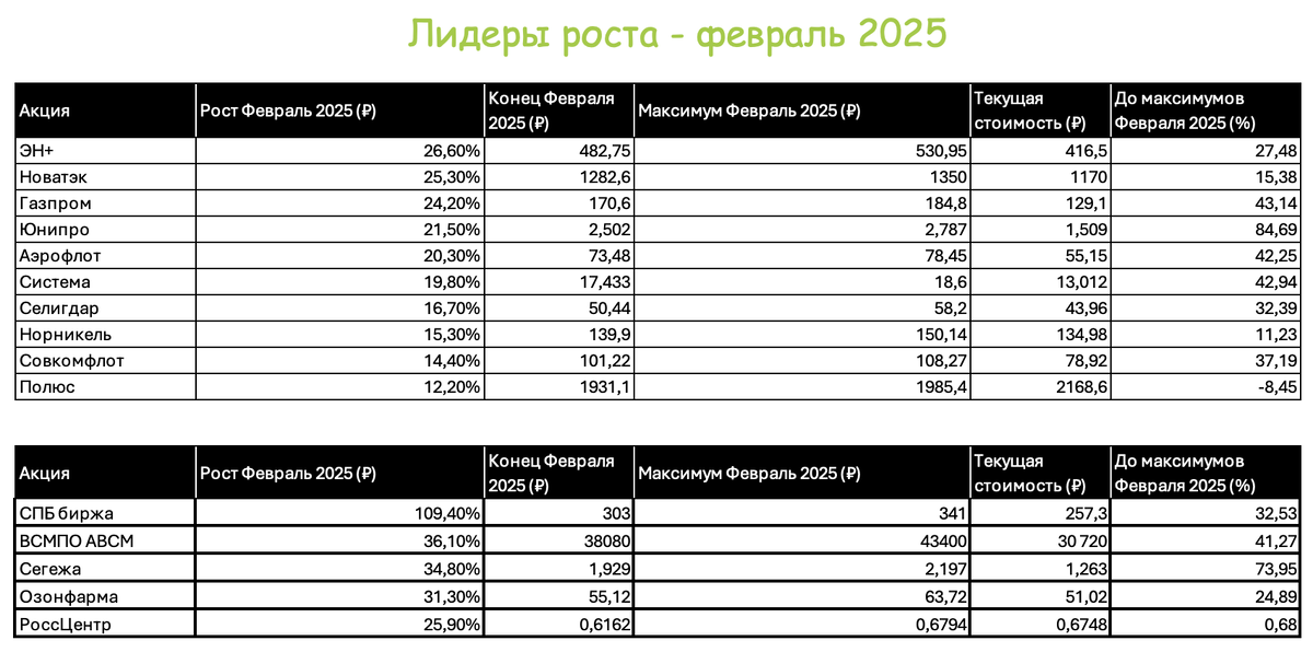 Лидеры роста на фондовом рынке - февраль 2025