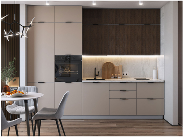 Модульная кухня для малогабаритного помещения. Современные фасады, практичность и вместимость шкафов