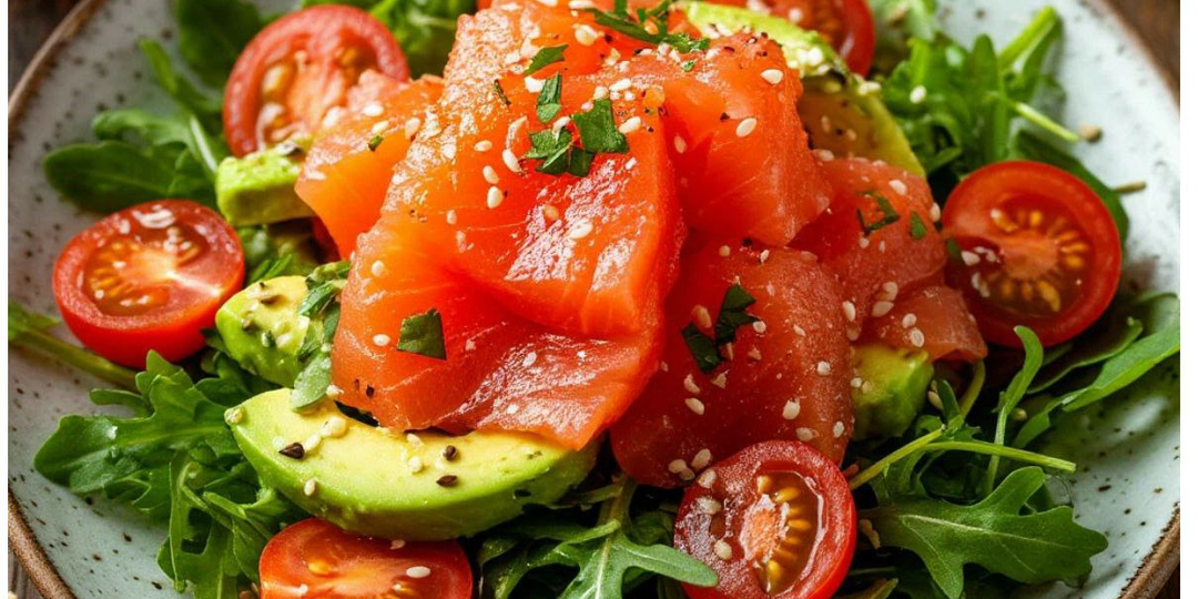 Салат с авокадо, красной рыбой и руколой: взрыв вкуса за 10 минут!