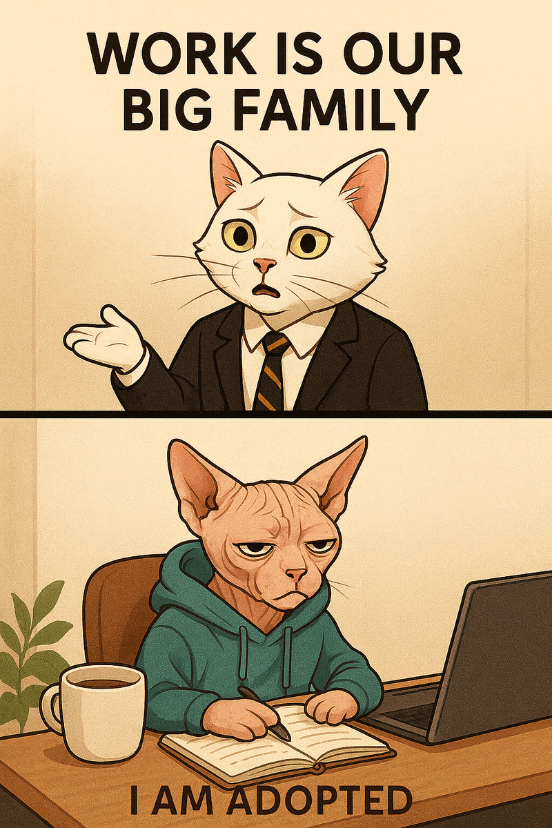 Менеджер: Работа - это наша большая семья. Я: а я приемная. Сгенерировано чатом жпт