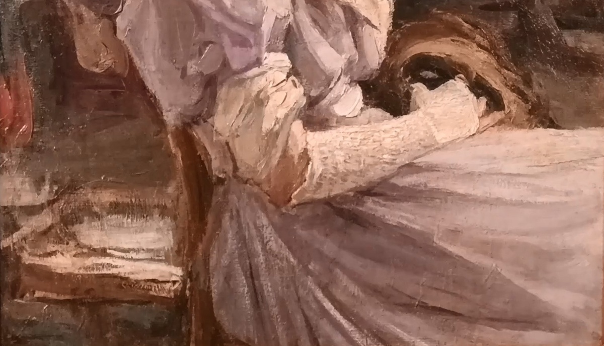 Неизвестный художник. Портрет неизвестной дамы в лиловом. 1908. Холст, масло. Курская Государственная картинная галерея