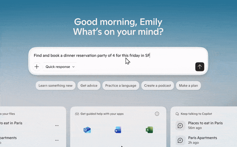 Изображение: Microsoft. Запуск и использование функции "Действия" умного помощника "Копилота".