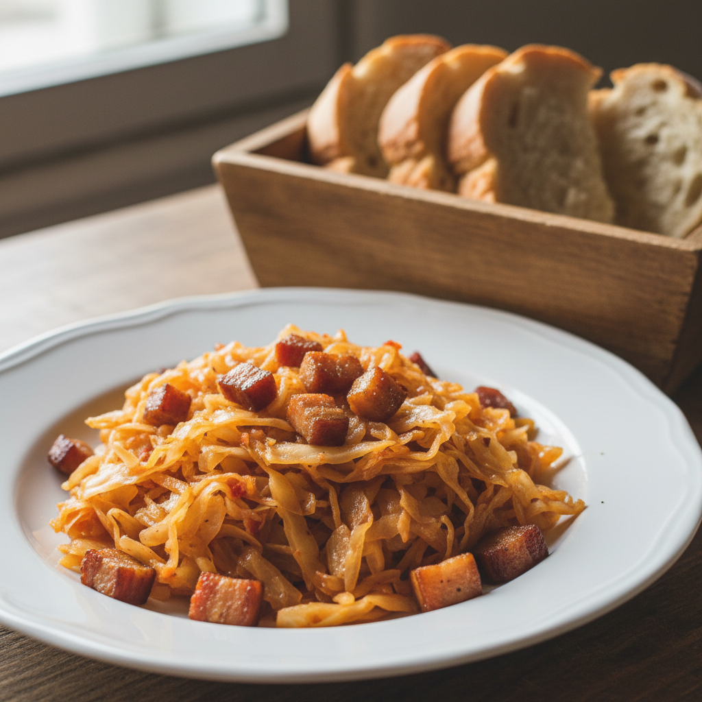 Тушеная капуста с копченым салом