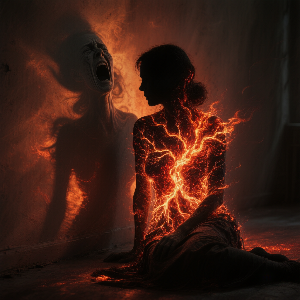 Ваша паника не спасает его от пули. Она выжигает вас напалмом, превращая в застывший крик.