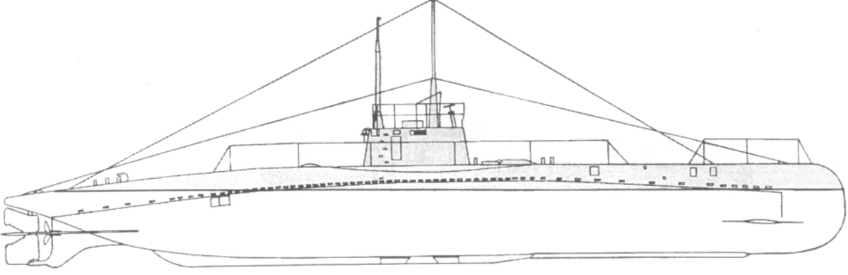 Схема внешнего вида подводной лодки типа UC-1
