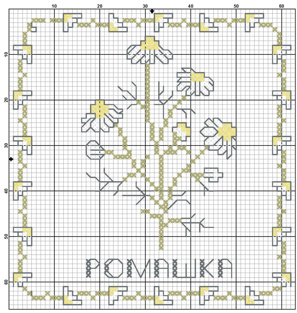Размер 61 на 64 стежка, цветов 4.