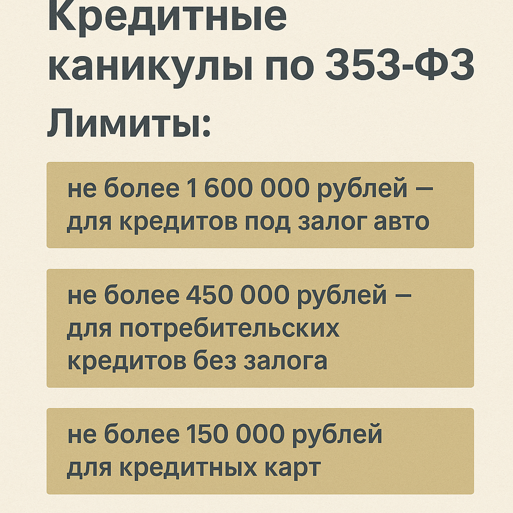 Как уйти на кредитные каникулы по 353-ФЗ. Лимиты кредитов и условия подключения.