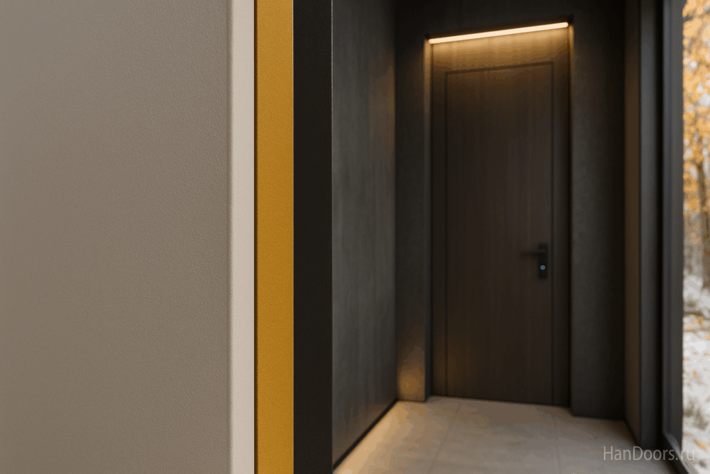    Неожиданный акцент: цветной торец полотна входной двери Autor