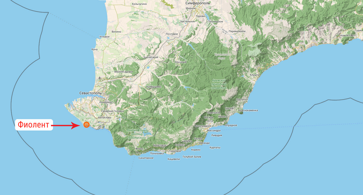 Расположение мыса Фиолент на карте