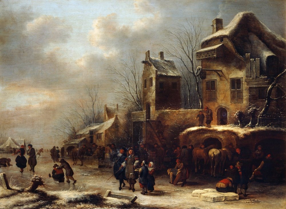Клас Моленар «Катание на льду», 1665 год. Голландия. Дерево, масло. Размеры: 68,5 x 92,5 см.Тульский музей изобразительных искусств. Фото картины взято из открытых источников.